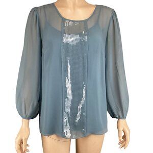 Talbots Top Size 8‎ Blue Sequin-Embellished Long Sleeve Blouse 2PC